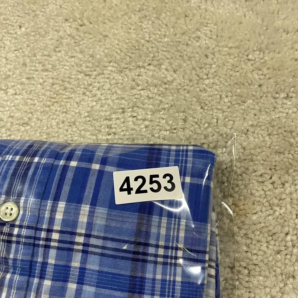 Polo Ralph Lauren Shirt Mens L Blue Plaid Gingham Button Down Pony Double Face